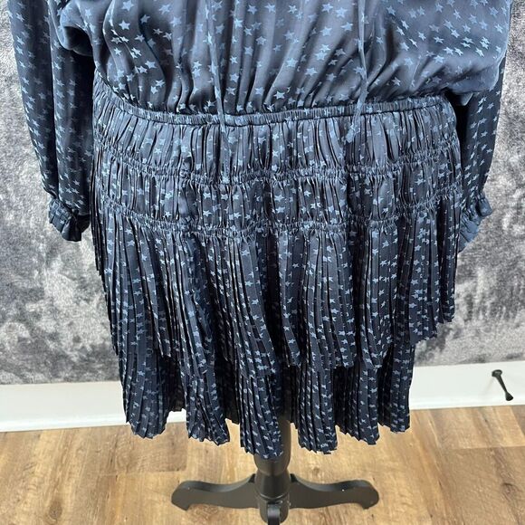 Current Air Los Angeles Star Print Cinch Pleated Dress Mini Women's M Navy Blue - Picture 4 of 11